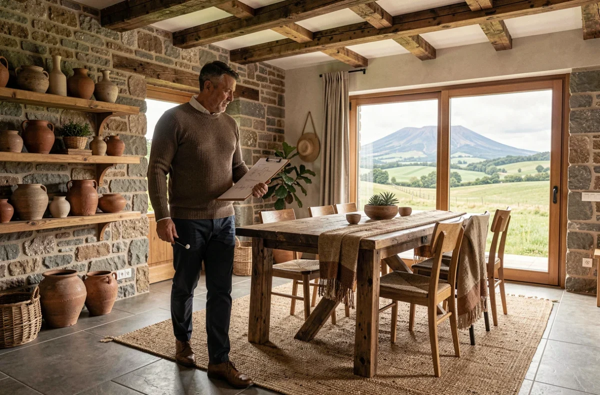 Décorateur Bourdon Eric présentant un aménagement intérieur rustique-contemporain dans une maison du Puy-de-Dôme
