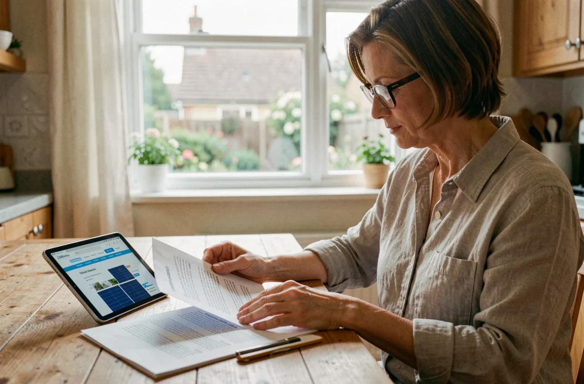 Femme comparant des devis pour l'installation de panneaux solaires à son domicile