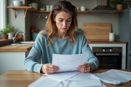 Femme examinant des papiers de changement d'adresse à la maison