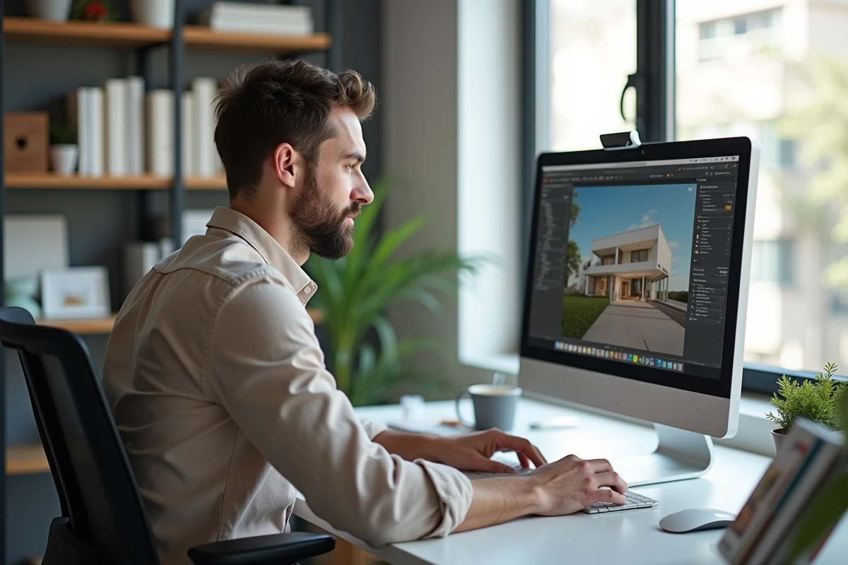 Homme concentr&eacute; sur un logiciel d