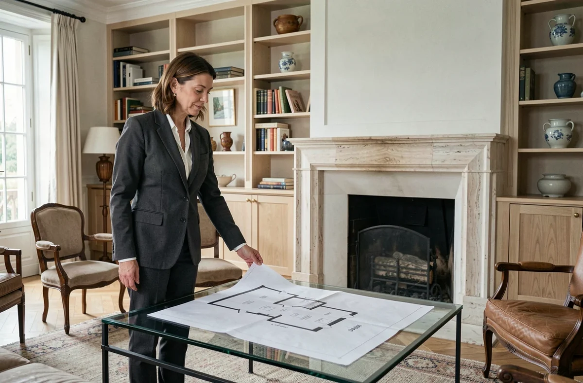 Architecte d'intérieur Isba Design présentant un plan d'aménagement dans un espace résidentiel raffiné à Chamalières