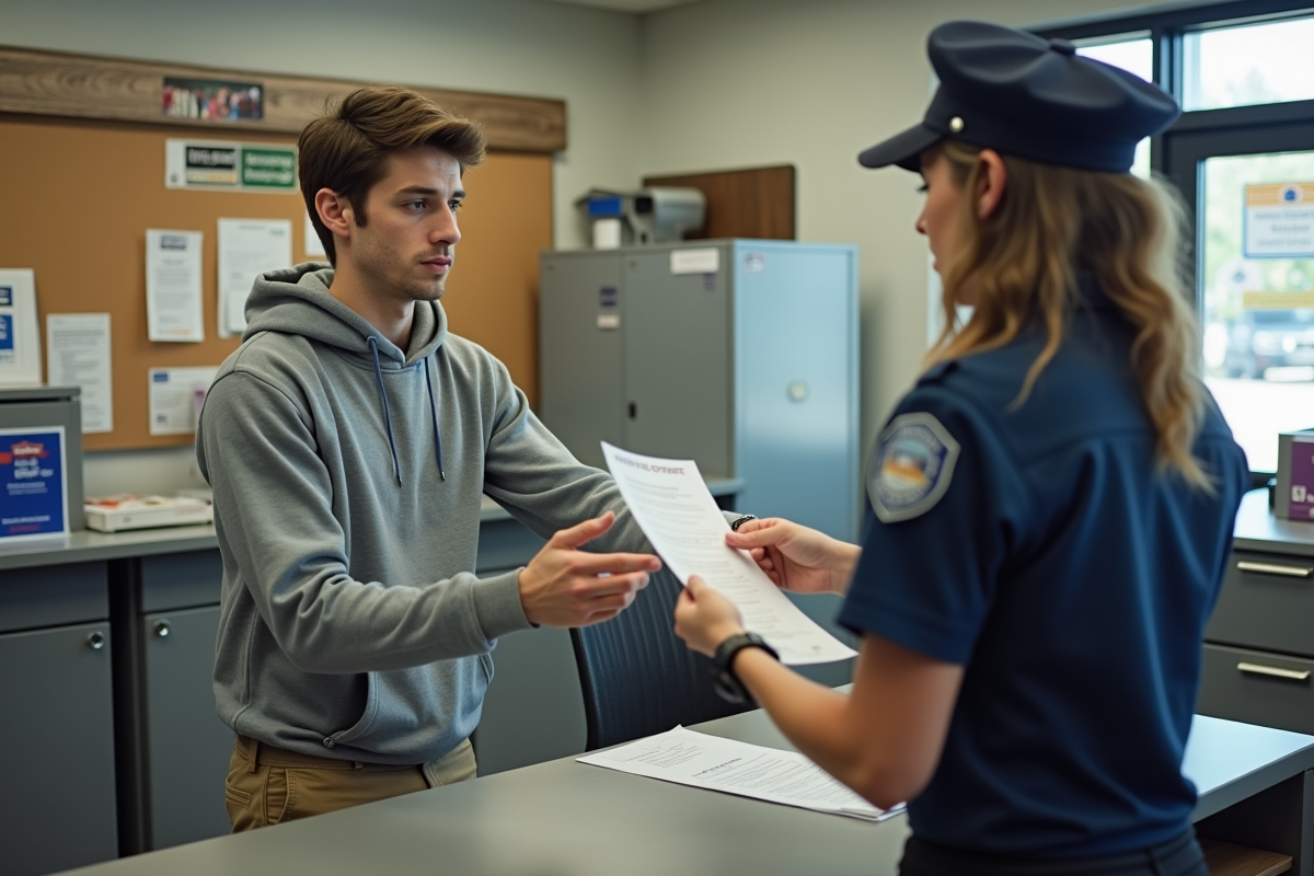 Jeune homme remettant un formulaire à la poste