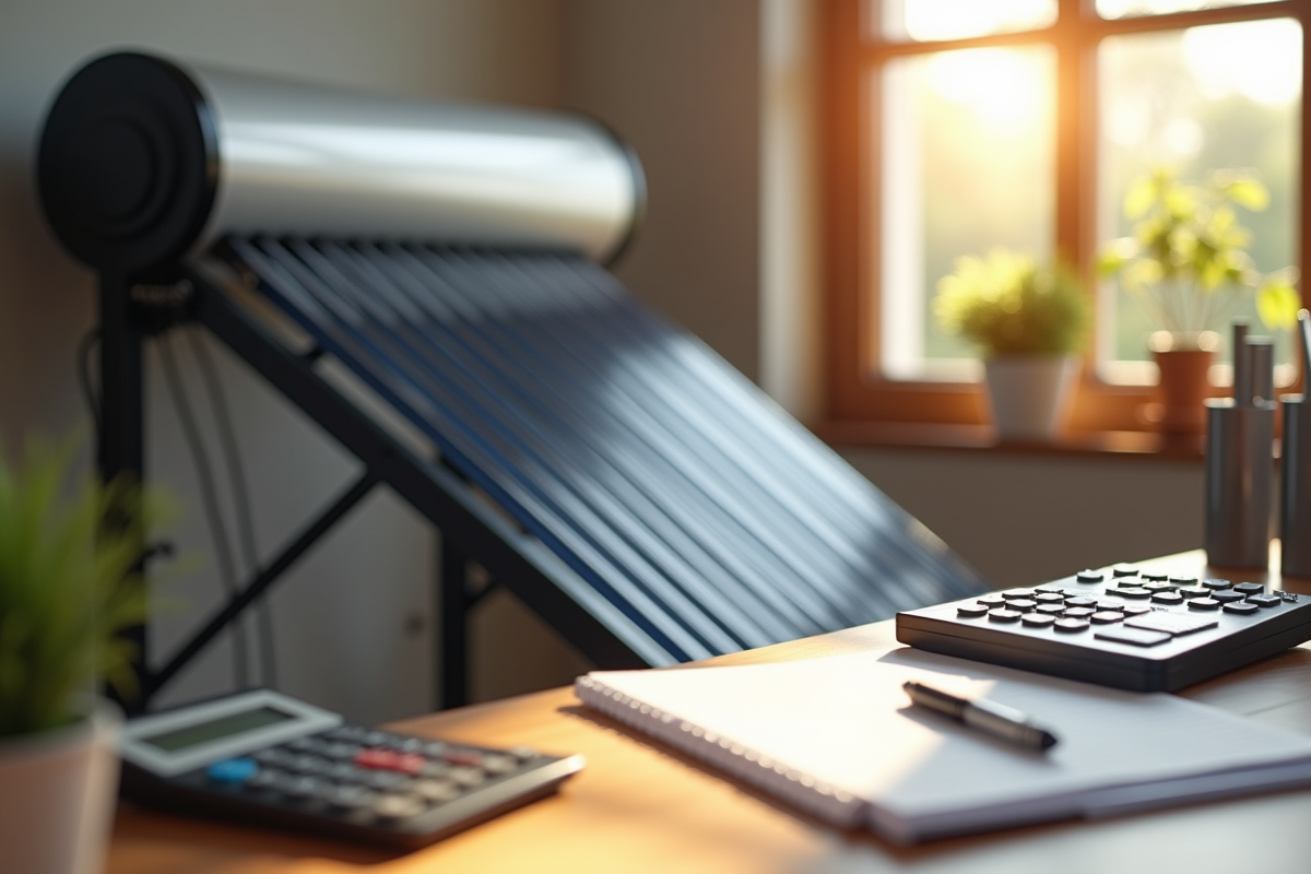 Détail de tuyaux chauffe-eau solaire avec outils financiers