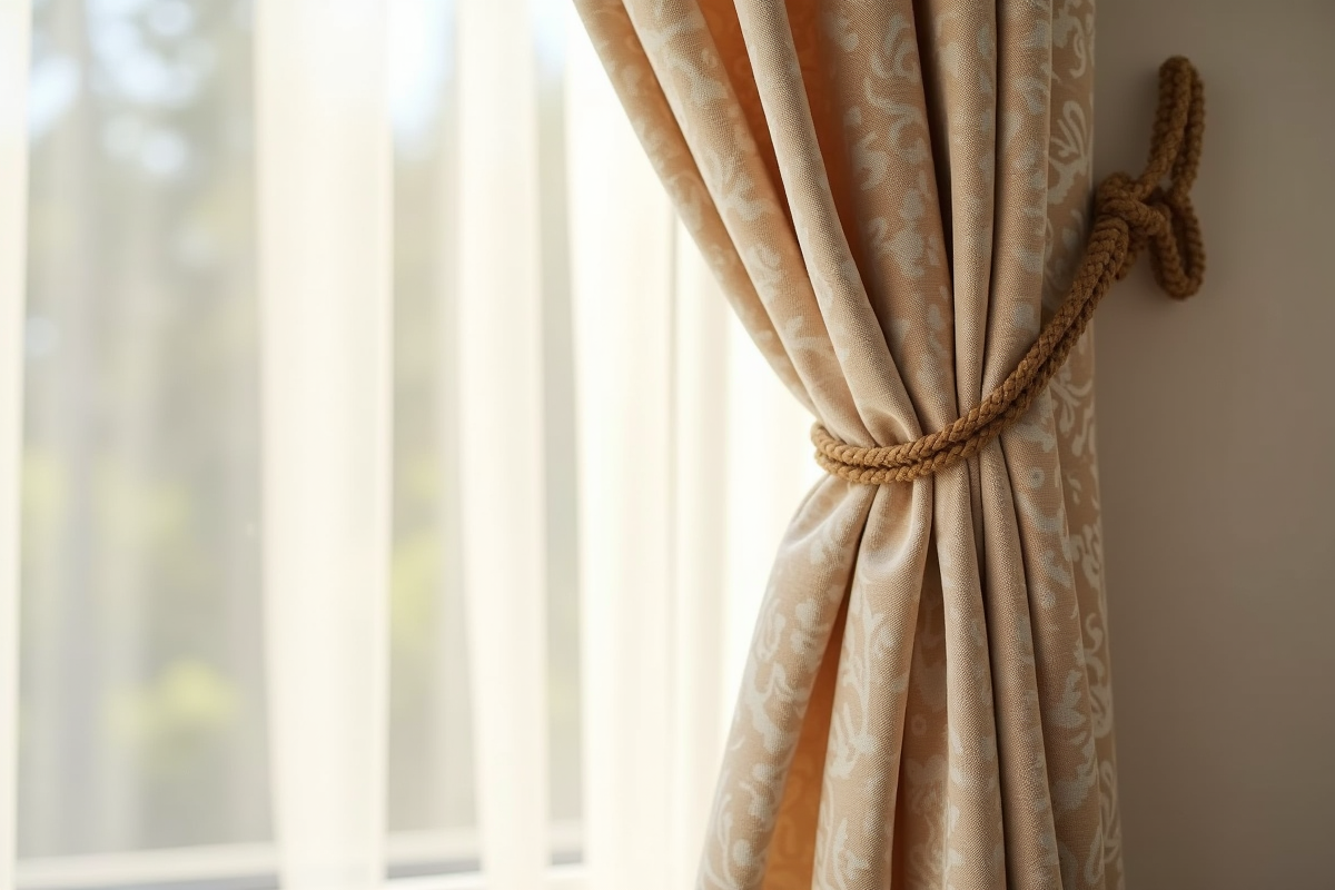 Rideaux en tissu avec boucle décorative suspendus sans tringle