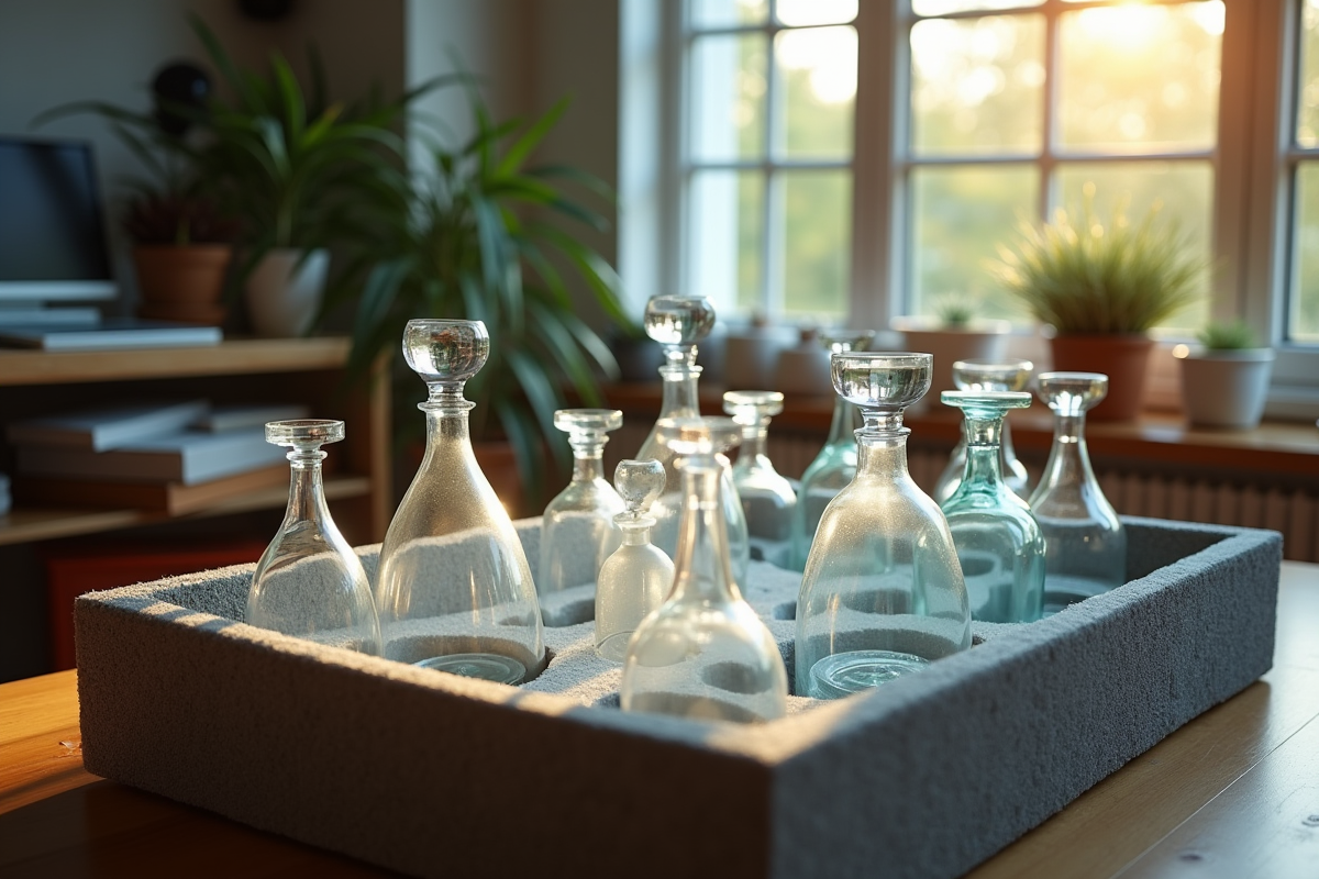 Stockage soigné de verres vintage dans une boîte rembourrée